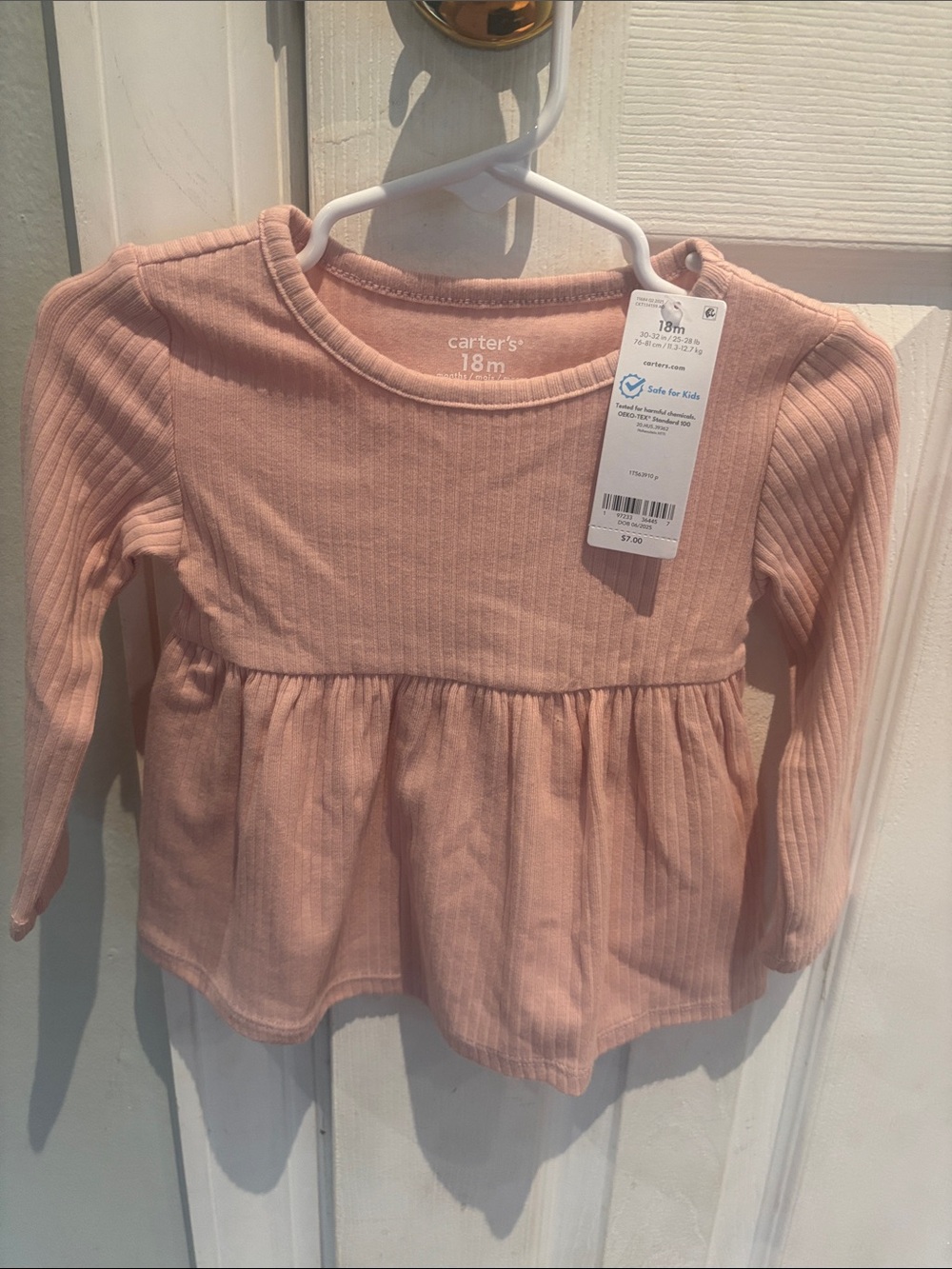 Carter's Ribbed Long-Sleeve Peplum Top in Blush Pink